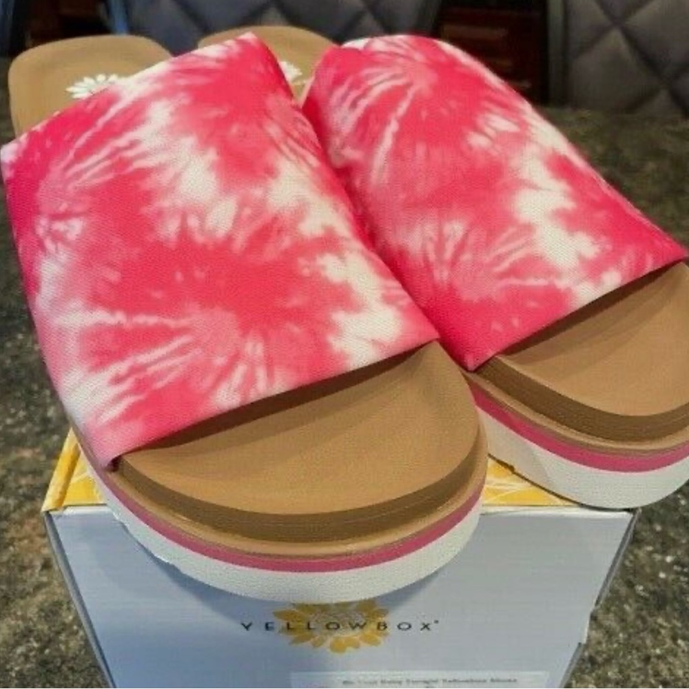 Yellow Box Pink Tie-Dye Slide Sandals Platform - NEW